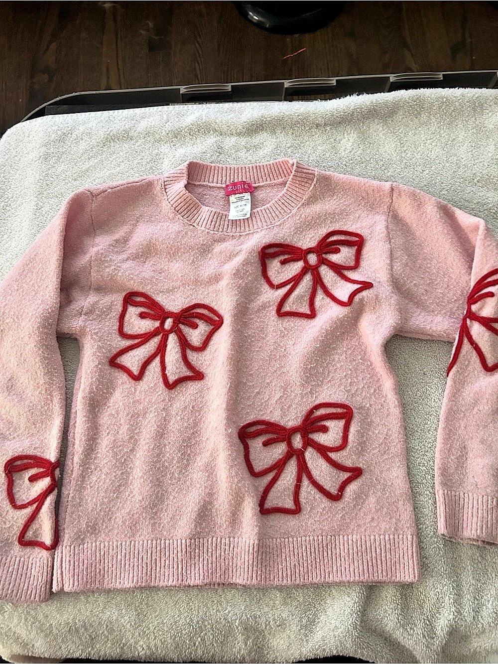 Zunie Blush Soutache Bows Sweater Pink